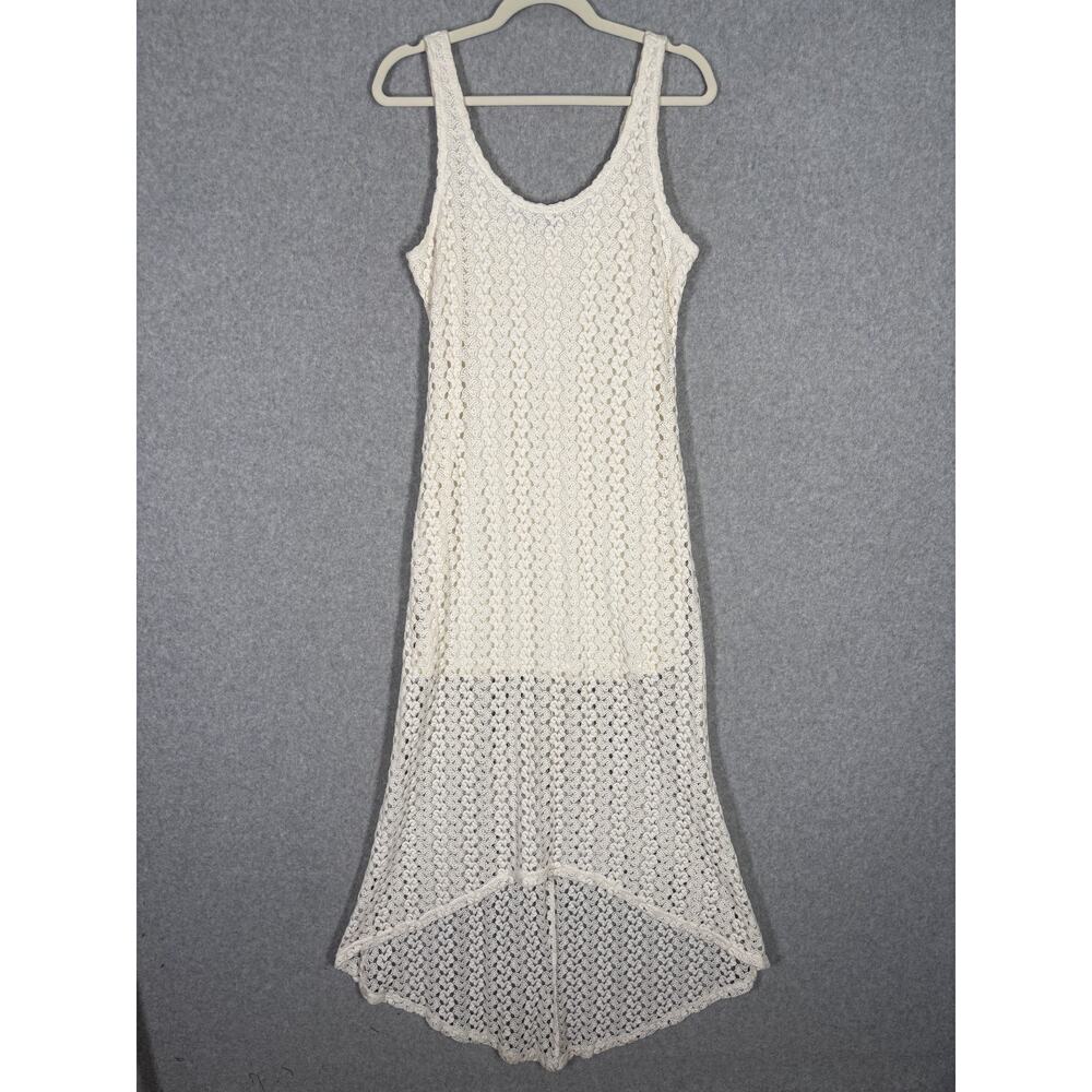 Crochet Dress Large Cream Open Knit Hi Lo Fairy Boho Festival Resort Cruise Vaca